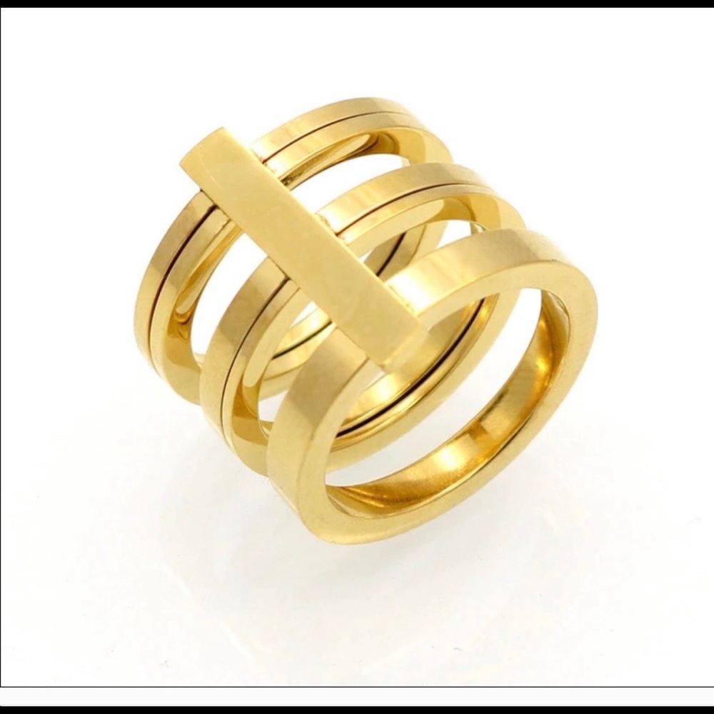 14k Gold Plated 3 Bar Ring Layered Knuckle Ring